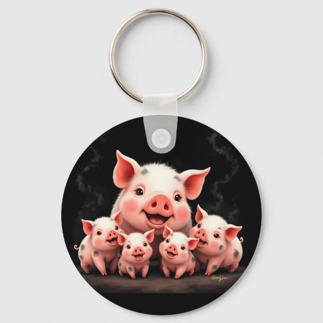 Chaveiro Pig Artwork – Mother Pig & Piglets (Frente)