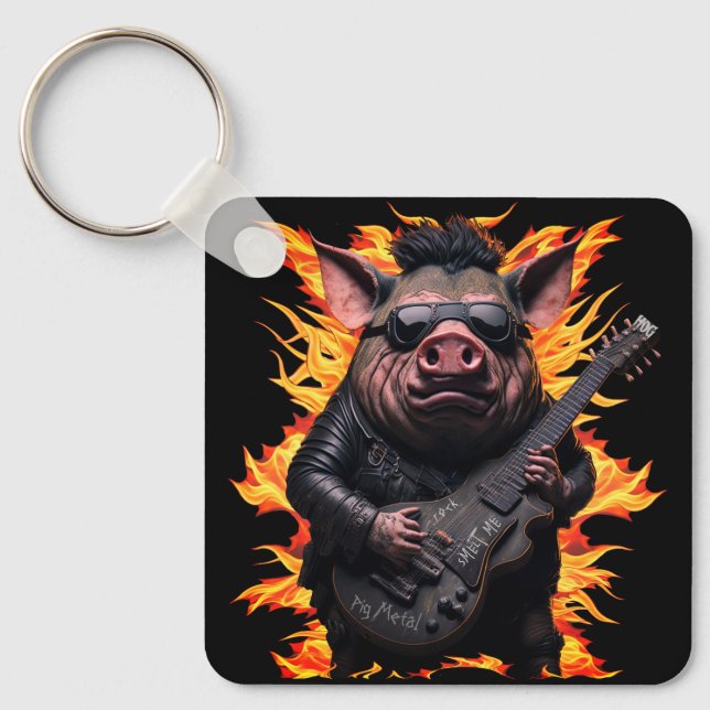 Chaveiro Pig Metal Guitar I Ham Rock And Roll Musical Hot (Frente)