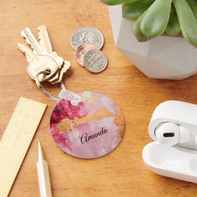 Chaveiro Pincel Artístico Trave Dourado e Rosa (Mesa)