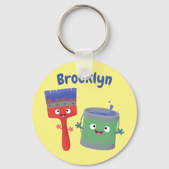 Chaveiro Pincel de pintura e personagens de desenho animado (Frente)