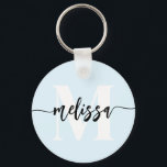 Chaveiro Pincel Monograma Azul manuscrito<br><div class="desc">Monograma de serifa negrito combinado com caligrafia manuscrita de pincel.</div>