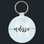 Chaveiro Pincel Monograma Azul manuscrito<br><div class="desc">Monograma de serifa negrito combinado com caligrafia manuscrita de pincel.</div>