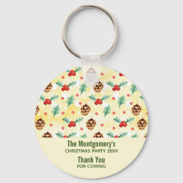 Chaveiro Pine Cones and Holly Christmas Pattern Party Favor