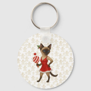 Chaveiro Ping Pong Natal para Amantes de Gatos Siameses