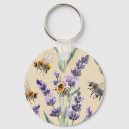 Chaveiro Pingente Botânico de Abelha e Lavanda