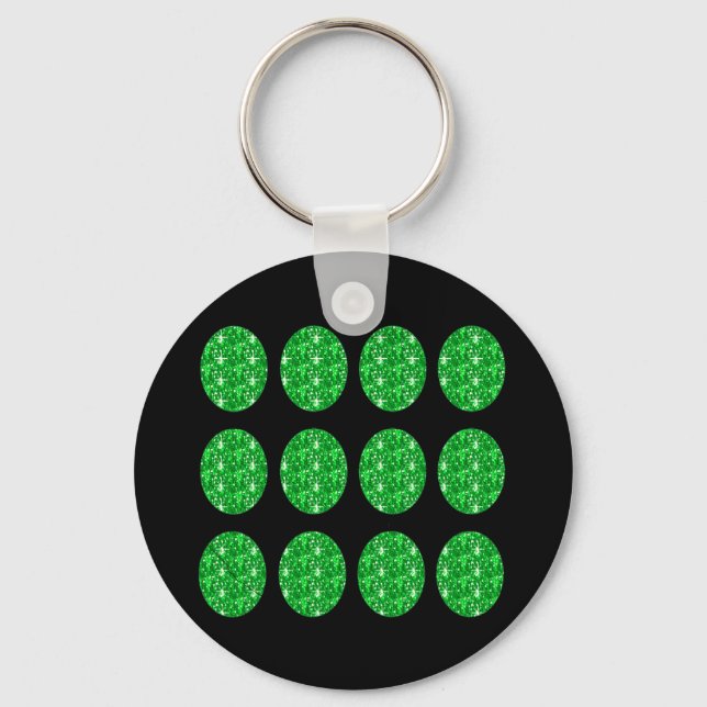Chaveiro Pingente Círculos Verde Brilho Em Preto (Frente)