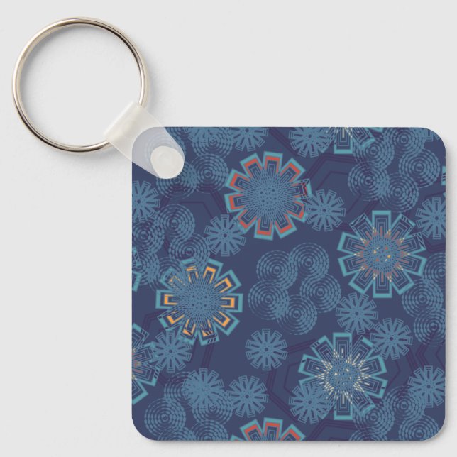 Chaveiro Pingente com Estampa Floral Índigo (Frente)