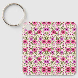 Chaveiro Pingente com floral rosa repetitivo 