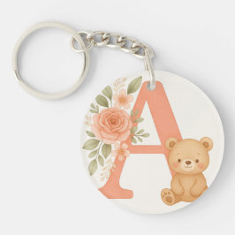 Chaveiro Pingente de alfabeto floral A – Urso fofo 