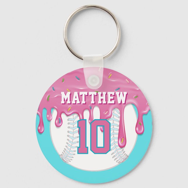 Chaveiro Pingente de Beisebol Pink & Blue Drip (Verso)
