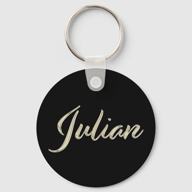 Chaveiro Pingente de botão de ouro branco com o nome Julian (Frente)