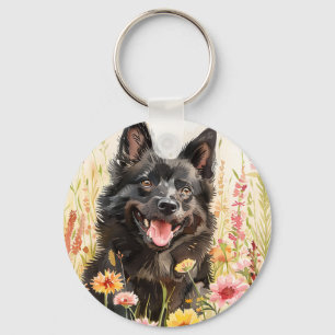 Chaveiro Pingente de cachorro em aquarela Schipperke – Port