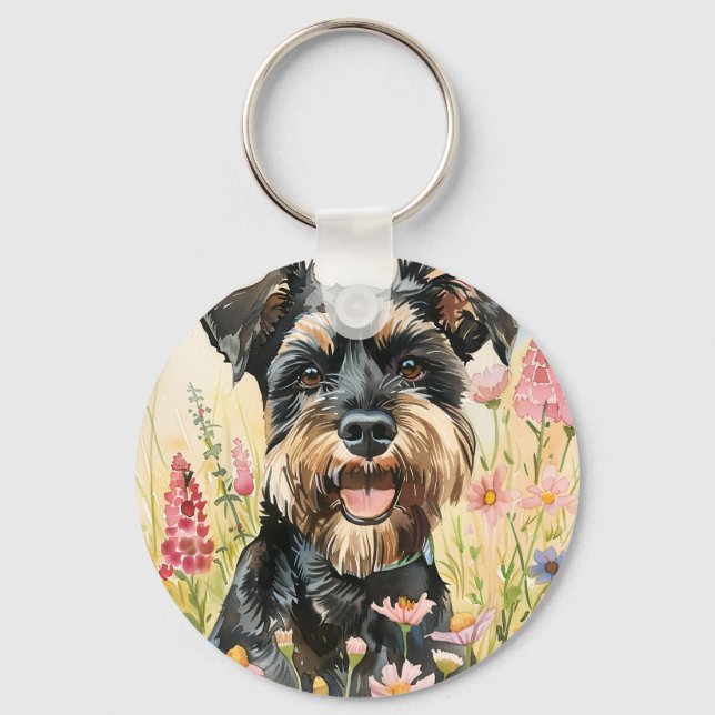 Chaveiro Pingente de cachorro em aquarela – Schnauzer para  (Frente)