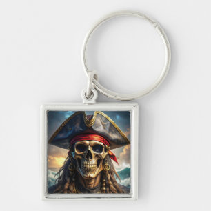 Chaveiro Pingente de Caveira de Pirata Malvado
