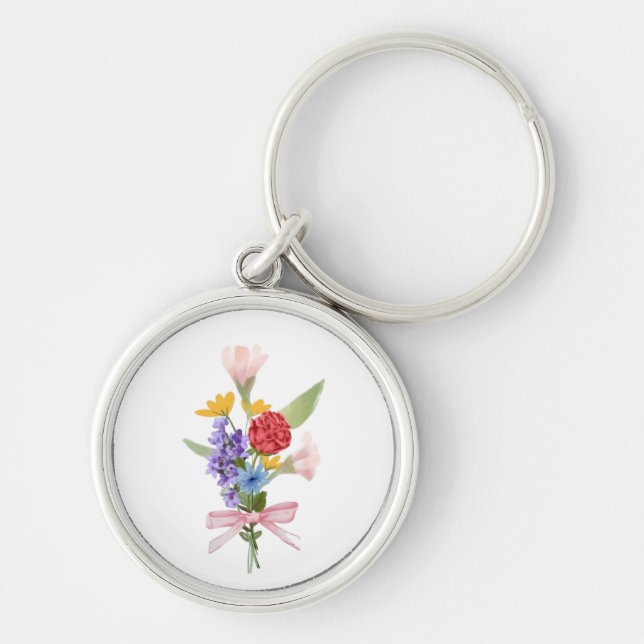Chaveiro Pingente de Charme Floral – Buquê de Flores Elegan (Frente)