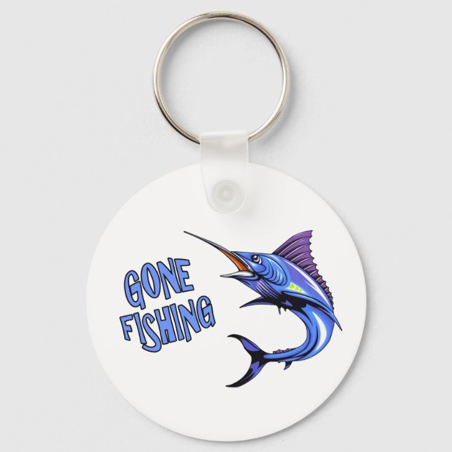 Chaveiro Pingente de Chave Azul Marlin Fui Pescar (Frente)
