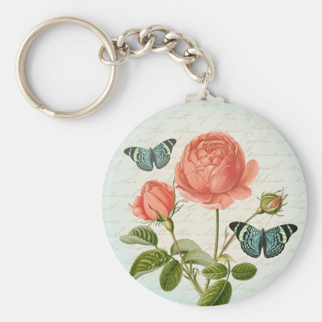 Chaveiro Pingente de chave elegante borboleta floral rosa v (Frente)