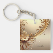 Pingente de Chave Floral Dourado Ornamentado