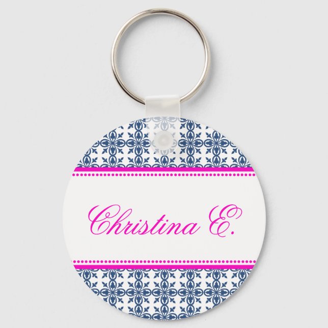 Chaveiro Pingente de chave rosa azul filigrana com nome per (Frente)