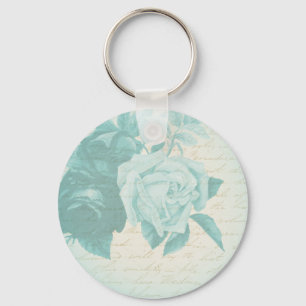 Chaveiro Pingente de chave rosa vintage floral elegante azu