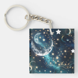Chaveiro Pingente de Chaves - Lua Celestial Azul Gélido