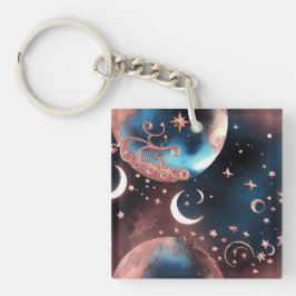 Chaveiro Pingente de Chaves - Lua Celestial em Rosa Dourado