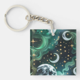 Chaveiro Pingente de Chaves - Lua Celestial Esmeralda Verde