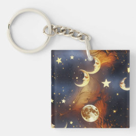 Chaveiro Pingente de Chaves - Lua Celestial Laranja Fogueir