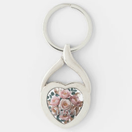 Chaveiro Pingente de Coração com Monograma Floral em Ouro R