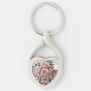 Chaveiro Pingente de Coração com Monograma Floral em Ouro R