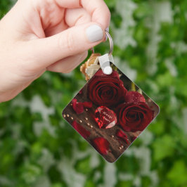 Chaveiro Pingente de Coração de São Valentão Rosa Vermelha