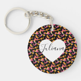 Chaveiro Pingente de Coração Rosa Laranja com Estampa de Gu