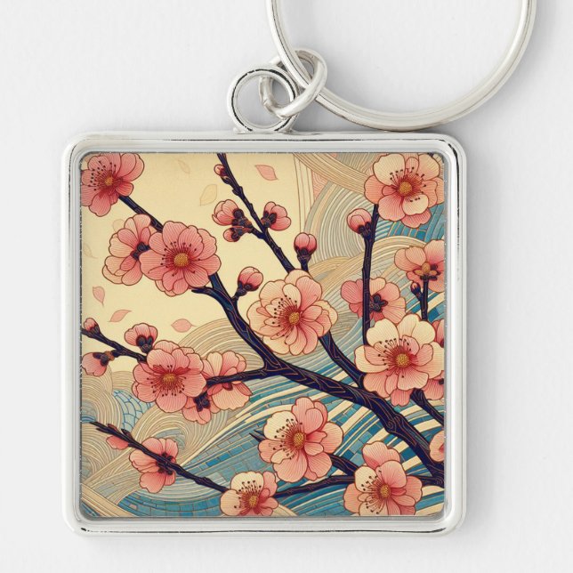 Chaveiro Pingente de Flor de Cerejeira Art Déco (Frente)