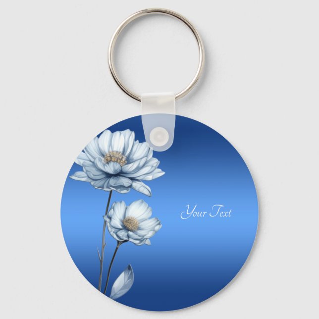 Chaveiro Pingente de Flores de Aquarela Azul (Frente)
