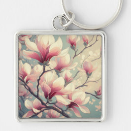 Chaveiro Pingente de flores de Magnólia Art Déco