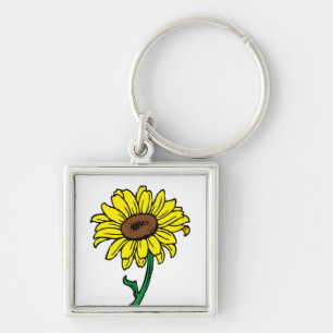 Chaveiro Pingente de Girassol Floral Amarelo e Verde