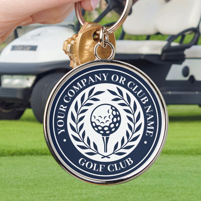 Chaveiro Pingente de Golfe Clássico Nome Personalizado Azul (Criador carregado)