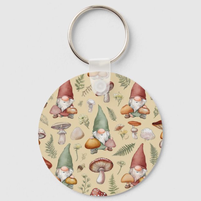 Chaveiro Pingente de Jardim de Cogumelos com Gnomo (Frente)