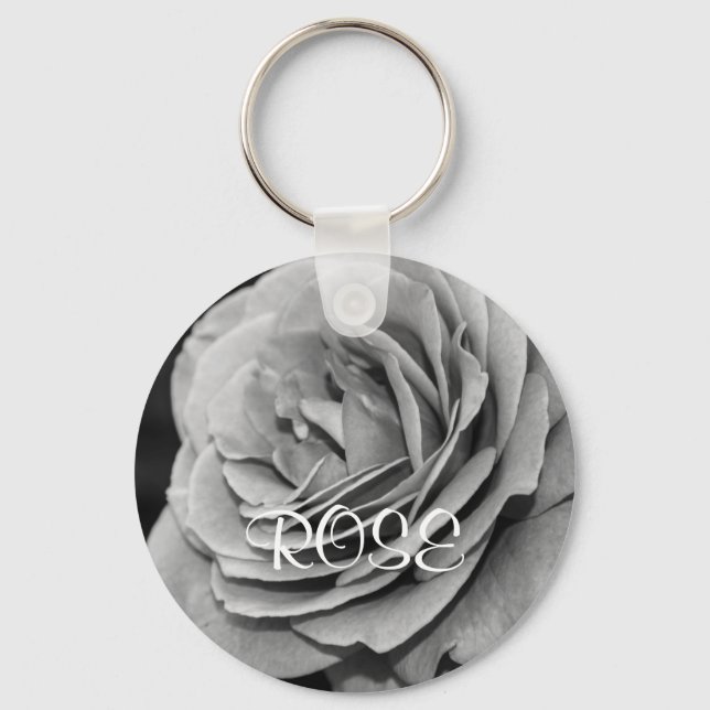 Chaveiro Pingente de Jardim de Rosa Preto e Branco com Nome (Frente)