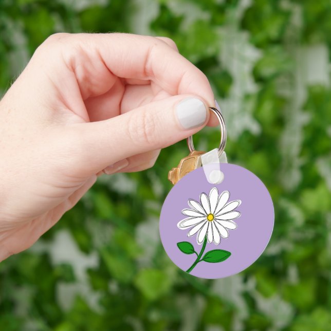 Chaveiro Pingente de Margarida Lavanda | Amuleto Floral Des (Mão)