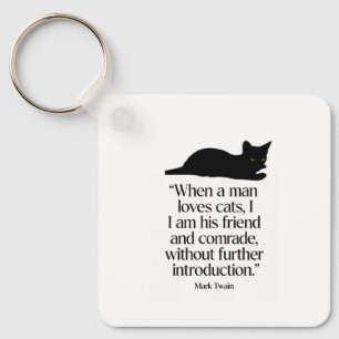 Chaveiro Pingente de Mark Twain com Citação sobre Gatos