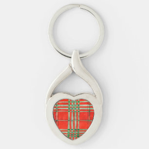CHAVEIRO PINGENTE DE METAL COM ESTOFADO TARTAN VERMELHO SCO