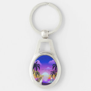Chaveiro Pingente de Metal Pôr do Sol Tropical