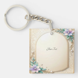 Chaveiro Pingente de Moldura Floral Decorativa com Pérolas