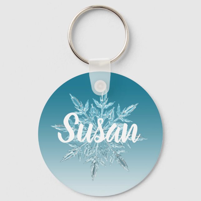 Chaveiro Pingente de Natal Floco de Neve Azul Personalizado (Frente)
