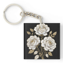 Pingente de Rosa Floral Branco e Dourado Elegante 