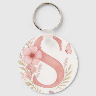 Chaveiro Pingente de Tecla com Monograma de Letra S Floral