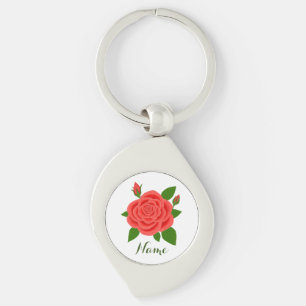 Chaveiro Pingente de Texto Com Rosa Vermelha E Botões