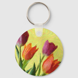 Chaveiro Pingente de Tulipas Impressionistas Antigas