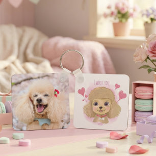 Chaveiro Pingente de Valência de Poodle com Nome e Foto Per